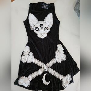 Killstar Black and White Cat Bones Mini Dress